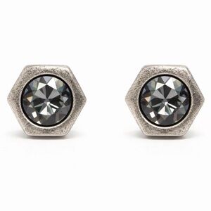 Handmade Swarovski Crystal Stud Earrings Grey Hexagon Silver Tone Minimalist